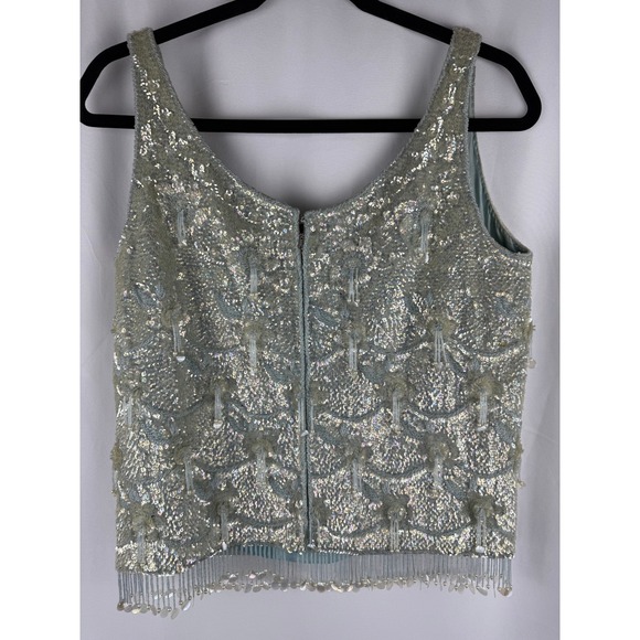 Belle Jacob Sequin Vintage 60s Designer Top Beaded Sleeveless Top Wool Party M - Picture 5 of 7